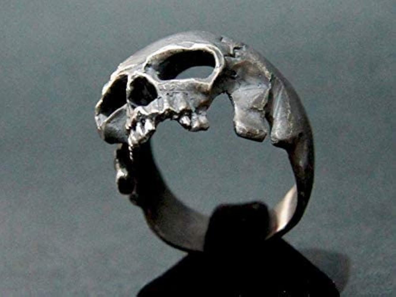 New Skull Ring Sterling Silver 925 Men Handmade Dead Head Half Jaw
