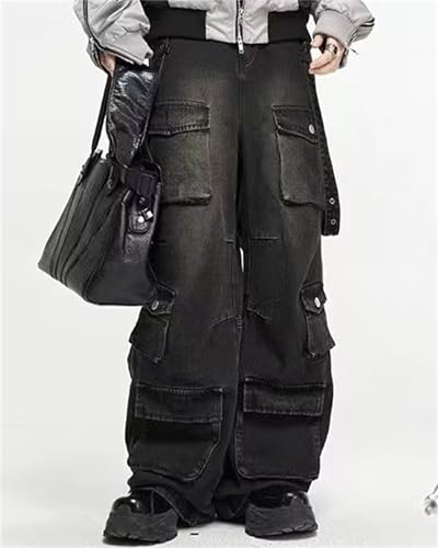 Multi-Pocket Jeans Retro High Street High Waist Jeans Casual Wide Pants Hip Hop Loose Straight Leg Jeans2