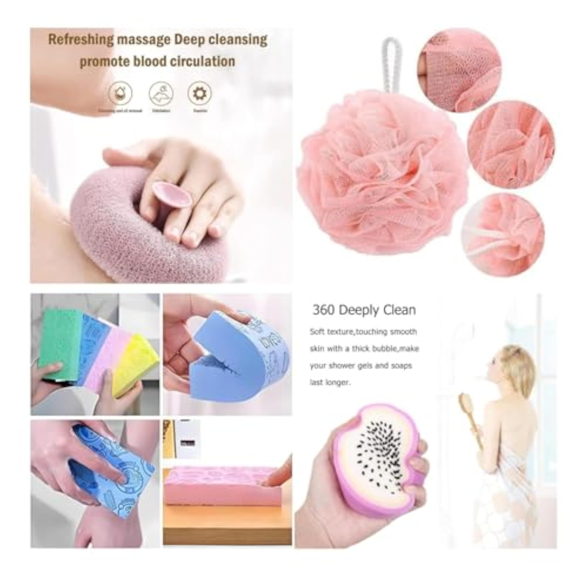 KRUSH Sponge Shower Bath Loofah Set of 4 Multi Design