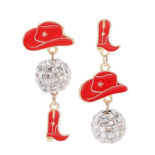 80s 90s Glitter Disco Ball Stud Earrings Vintage Western Cowgirl Cowboy Hat Boots Enamel Earrings Dance Party Outfits Accessories
