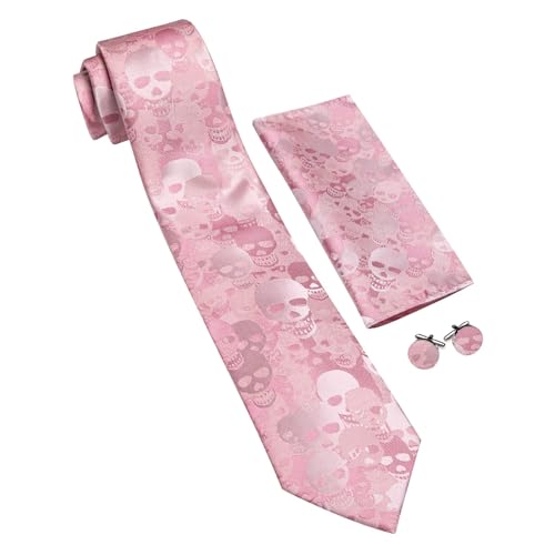 Image of Barry.Wang Man Tie Sets Skull Ties Animal Extra Long Necktie Silk Woven Handkerchief Cufflinks Festival Party Gift