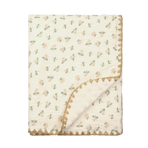Image of Baby Blanket 40x40 Inches,Muslin Cotton and Minky Dotted Double Layer Soft Receiving Blanket for Newborn Toddler,Petite Floral