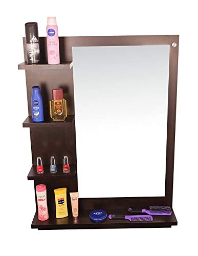 Image of Dime Store Wall Mirror with Shelf for Living Room Bedroom Dressing Mirror for Wall Decor (Brown) (Brown)