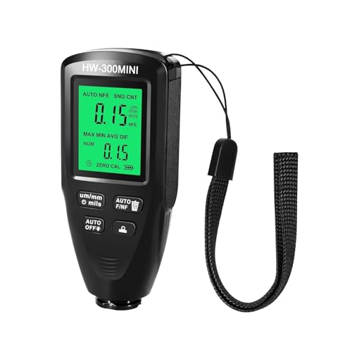 Medidor de espesor de pintura digital HW300-MINI, dispositivo portátil para medir recubrimientos en acero y aluminio, resolución 1 μm, rango 0-2000 μm (Negro) miniatura 1