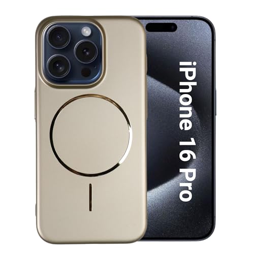 Image of AIBEX Ultra-Thin Mag-Saf Back Cover Case Compatible with iPhone 16 Pro| Slim Fit Scratch-Resistant Matte | Magnetic Wireless Charging | Microfibre Lining | Camera Protection (PC Material) - Gold