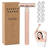 YiYunTE Rasoir Femme Manuel, Rasoir De Sureté Femme et Homme, Déchet Rasoirs Manuel Femme Safety Razor, Reutilisable Rasoirs Bikini Intime Corps Maillot Sourcil Visage, Kit Rasage Manuel Femme Rose