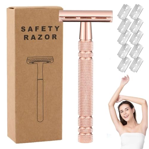 YiYunTE Rasoir Femme Manuel, Rasoir De Sureté Femme et Homme, Déchet Rasoirs Manuel Femme Safety Razor, Reutilisable Rasoirs Bikini Intime Corps Maillot Sourcil Visage, Kit Rasage Manuel Femme Rose