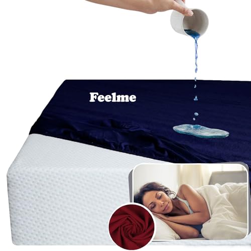 Image of Feelme Waterproof Mattress Cover for Queen Size Bed 72x60 Mattress Protector Queen Size Bed (72x60 Inch / 6x5 feet) Blue