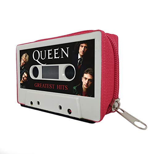 Monedero Cartera Mujer Hombre Billetera con Cremallera Retro Vintage - Artesanal Hecho a Mano con Cintas de Cassettes Tarjetero Diseño Reciclado Moda Tamaño Pequeño Regalo Original Queen Portamonedas