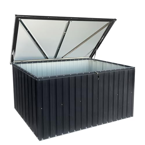 Outdoor Storage Box, 344 Gallon Waterproof Metal Storage Box for Patio Furniture Cushions, Throw Pillows, Garden Tools, Pool Floats, Black