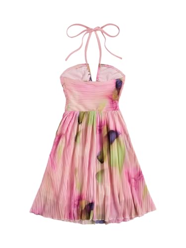 Image of SOLY HUX Women's Tie Dye Cami Dress Halter Backless Sleeveless A Line Short Summer Dresses Sundress