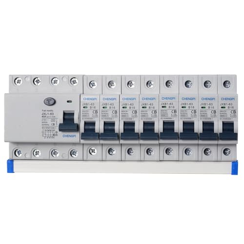 CHENGPI 4P FI Schutzschalter 40A 30mA/16A AC-Leistungsschalter/FI Sicherungsautomat + AC Leistungsschalter Set mit Phasenschiene/Stromkreisunterbrecher