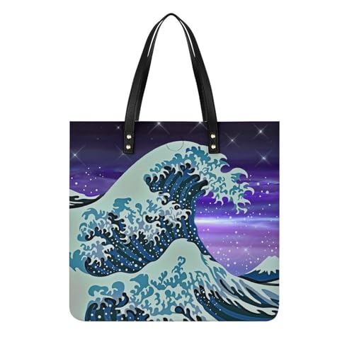 Sac cabas vagues japonaises pour femme, le grand tote bag idéal pour remplacer les sacs jetables