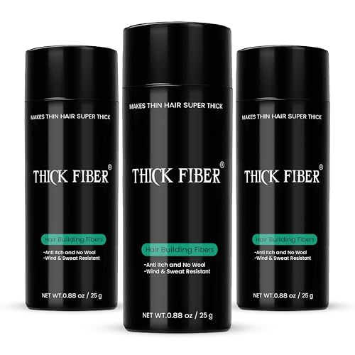 Image of THICK FIBER Fibers for Thinning Hair & Bald Spots - Conceals Hair Loss in Seconds - Volume Powder for Women & Men (Dark brown, 75 g Pack of 3)