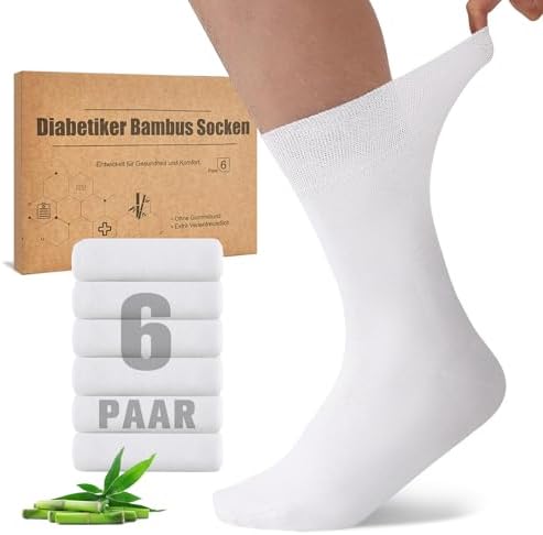 Niorasen Bambus Diabetikersocken, 6 Paar Diabetiker Socken ohne Gummibund & ohne Naht, Bambussocken Gesundheitssocken mit Komfortbund für Herren & Damen