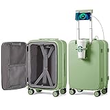 mixi Carry On Luggage with Cup Phone Holder and Charger Hard Shell Suitcases with Spinner Wheels, 20 Inch Avocado Green