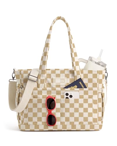 Corduroy Tote Bag for Women Work Bag Fits 15.6 Laptop Teacher Bag with 40oz Bottle Holder Multi-Pocket Laptop Tote for Office Travel & School