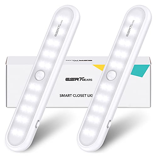 ESR7GEARS Motion Sensor Closet Lights 2-Pack, 20-LED Battery-Operated Under-Cabinet Light, with 3 Modes and Built-in Magnet, Portable Light for Closet, Kitchen, Stairs, Hallway, and Emergency