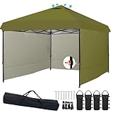 ApeexCanopy タープテント 2.5m×2.5m 【専用横幕/サイドシート3枚付属】 風抜けベンチレーション 高耐水加工＆シルバーコーティング UVカット紫外線カット 遮熱 ワンタッチタープ 高さ3段階調節 スチール 大型 耐水 キャノピー アウトドア用品 キャンプ用品 タープ タープテント ワンタッチテント ワンタッチタープテント自立式 (オリーブ, 2.5m×2.5m)