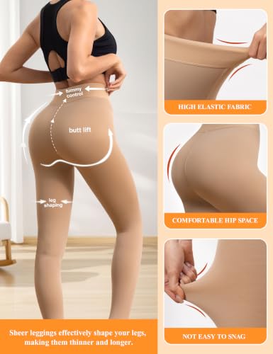 Image of Vosda Women's Fleece-Lined Tights Warm Fake Sheer-Look Pantyhose Leggings