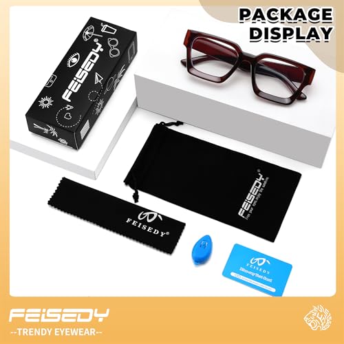 Image of FEISEDY Retro Blue Light Blocking Glasses for Women Men 90s Classic Rectangle Frame Thick Chic Computer Eyeglasses B2383R