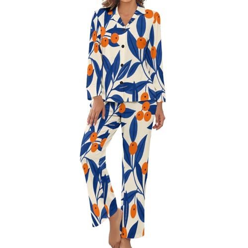 Pyjama femme de revers en imprimé plante à baies avec boutons élégants