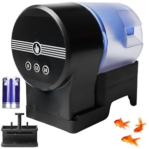 Voederautomaat, 1 stuks, kunststof, automatische visvoerdispenser, USB-oplaadbaar en werkt op batterijen, vochtbestendig, voor vakanties (zwart met 50 g en 100 g voedselbox)