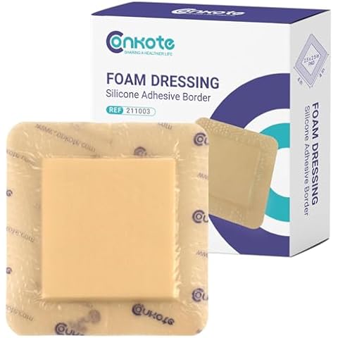 Conkote Silicone Foam Dressings 4'' X 4'', Large Bandages for Bedsores, Box of 10 Dressings Cover