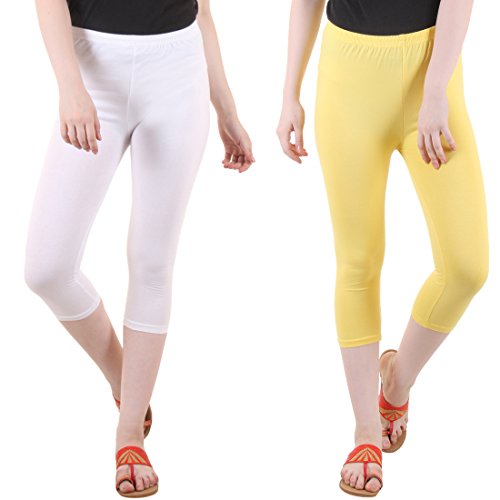 Image of DIAZ Women Cotton Stretchable Capri | Slim /Regular Fit | Breathable Yoga, Gym & Lounge Wear | Mid-Waist Stretchable 3 /4 Length Leggings with Wide Waistband - Pack of 1