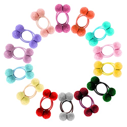 Yolev 28 Piezas Pom Pom Hair Tie Girls Stretch Hair Ties Fluffy Ponytail Hair Rope Kids Accesorios para el Cabello Cover