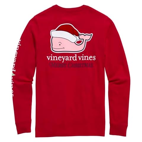 vineyard vines Boys' Flocked Santa Whale Long Sleeve Tee, Red Velvet Cover