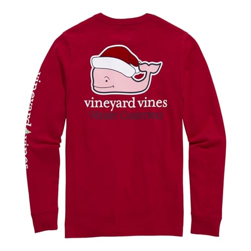 vineyard vines Boys' Flocked Santa Whale Long Sleeve Tee, Red Velvet -  3V014187