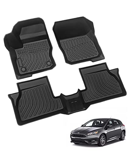 Landrol Car Floor Mats Replacement for Ford Focus 2012-2018 Heavy Duty Liner Black Custom Fit All Weather Protection Carpets Coverage Waterproof Durable Flextough Odorless