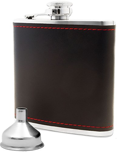 Outdoor Saxx® - Petaca de acero inoxidable, diseño de piel noble, botella de chupito Flagon, botella de bolsillo, embudo de llenado, gran idea de regalo en caja de regalo, 175 ml, color negro Cover
