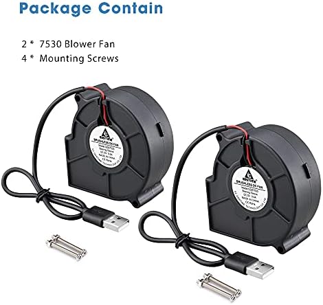 GDSTIME 7530 Blower Fan 75 x 30mm Cooling Blower Fan 75mm Turbo Case Fan USB Radial Cooling Fan Centrifugal Turbine Fan