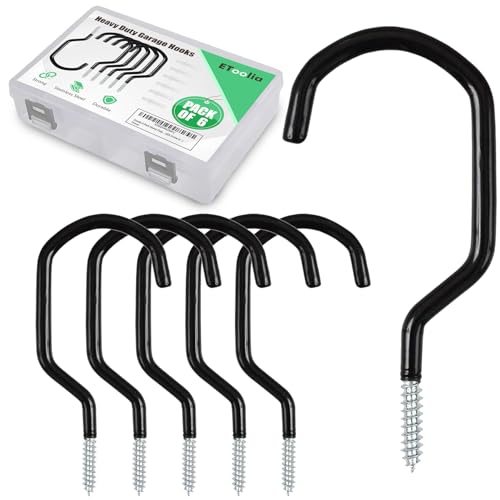 Etoolia 6 Pack Heavy Duty Garage Bike Storage and Utility Hooks-5.7 Inches for Garage Wall and Ceiling-Garage Hooks for Hanging Bicycle,Hose,Cords,and Garden Tools