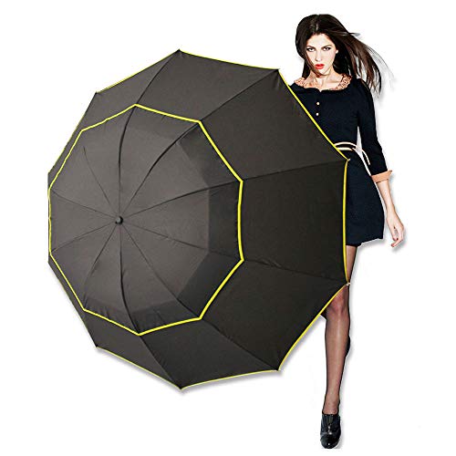 NOBLJX Paraguas Viaje Doble Capa Resistente al Viento, Paraguas portátil Plegable 125 cm, 12 Varillas, Todo Esqueleto de Acero, Revestimiento de teflón Apertura/Cierre automático, para 2-3 Personas