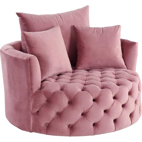 Sillón giratorio de terciopelo rosa compacto miniatura 1
