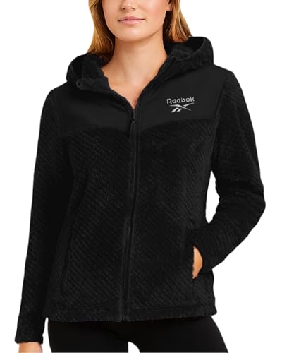 Reebok Womens Jacket - Soft Snow Zip Up Fleece Jacket Insulated Hooded Outerwear Winter Coats for Women with Pockets (S-XL)