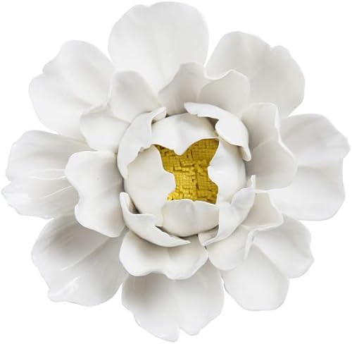 Miniatura 9 de Insiswiner Flores decorativas de cerámica 3D para colgar en la pared para el hogar, peonía blanca y amarilla, 3.54 pulgadas