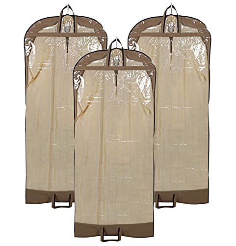 Image of Kuber Industries Sherwani Cover|Long Coat cover With Zip|Cover for Long Jacket, Suit, Dress, Kurtis|Transparent Front With Premium Zipper|Pack of 3 (Brown)
