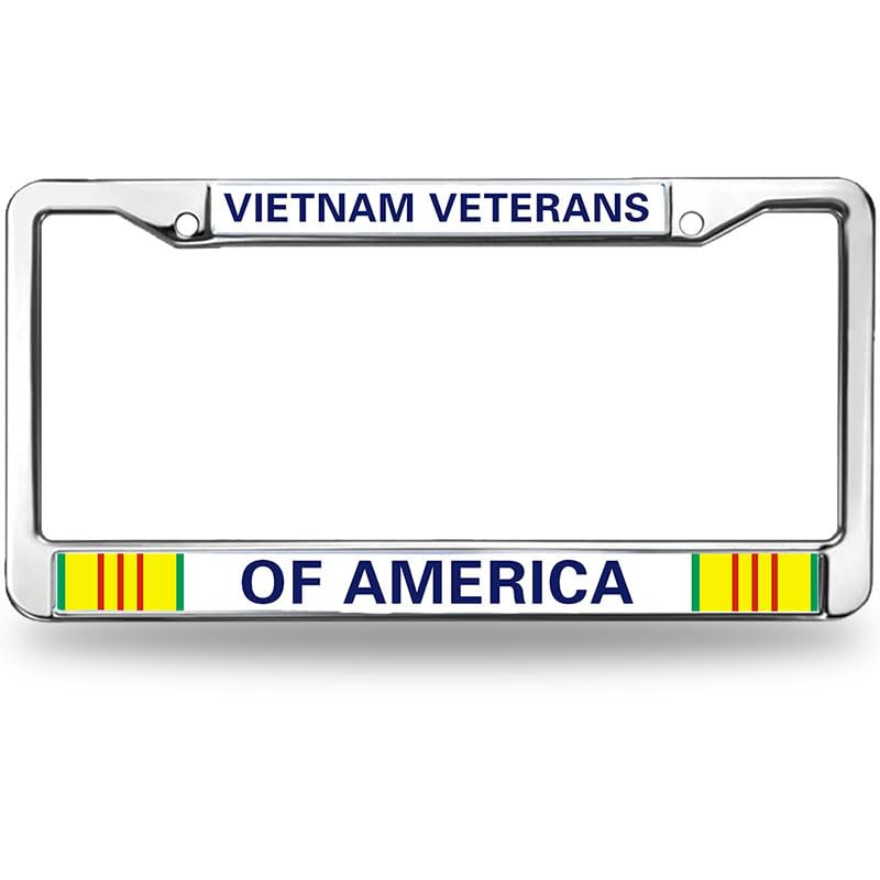 Image of Vietnam Veterans of America License Plate Frame Chrome 2 Holes,US Army Vietnam Veteran Car License Plate Frame Holder with Screws Caps Sets