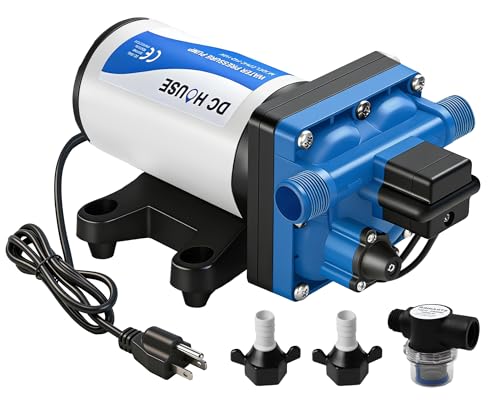 Image of DC HOUSE 110V Camper Water Diaphragm Pump with Power Plug 42-Series 5.5GPM 70PSI High Pressure On Demand Self Priming Water Booster Pump for Kitchen Bathroom RV Garden Hose Rain Barrel Sprinkler