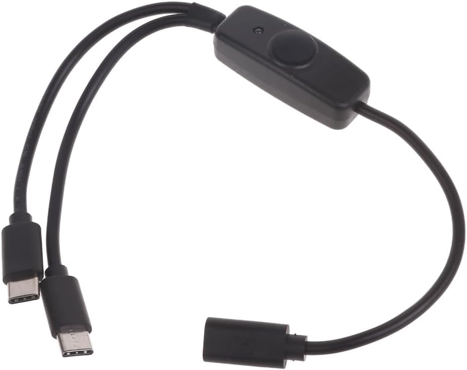 Black Type C Female to USB C Male Charging Cable with On/Off LED 2 Devices Simultaneously Headphone Extension Cords