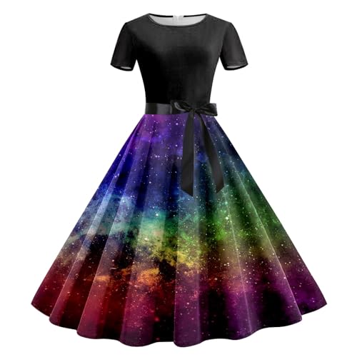 Robe d'été légère anti-chaleur col rond imprimé galaxie confortable