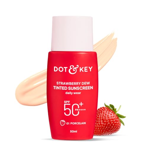 Image of Dot & Key Strawberry Dew Tinted Sunscreen In-Vivo Tested SPF 50+ PA++++ With New-Age UV Filters, Brightens & Protects Skin, Ultra-light, Blends Easily, With Niacinamide, Natural Finish, Non-Sticky| 50ml