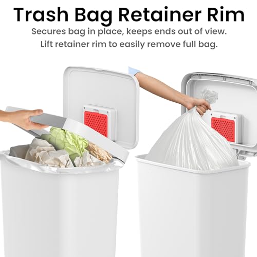 Image of iTouchless SoftStep 13.2 Gal / 50L Step Pedal Kitchen Trash Can with Odor Filter, Durable Dent-Proof Construction and Stainless Steel Trim, Garbage Bin with Lid for Home Office, Bedroom, White Plastic