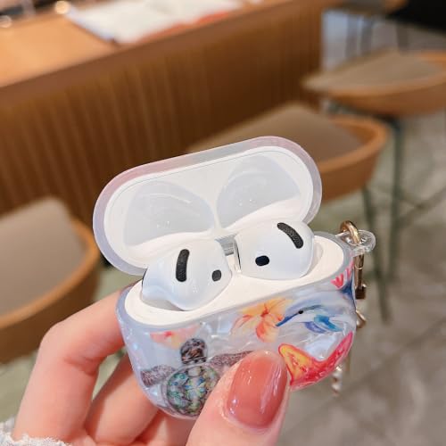 Image of MINSCOSE for Glitter AirPods 4 Case,Cute Shell Pattern Marine Life Design with Floral Keychain,Soft TPU Anti-Drop Shockproof Cover with Cleaner Kit for Women Girls for AirPods 4-Dolphin