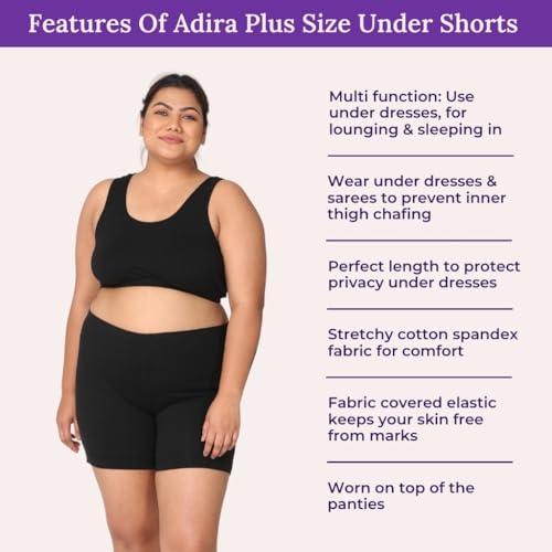 Image of Adira | Under Dress Shots for Women | Plus Size Women Tights Shorts | Soft & Comfy, Knitted Stretchy Fabric | Shorts for Dress | Women Inner Shorts | Plus Size | Pack of 2