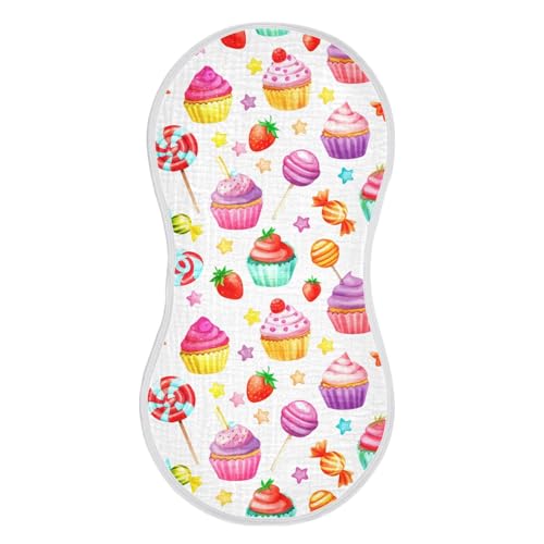 Cupcake Lollipop Stars Baby Burp Cloths Muslin Burp Cloth Absorbent Baby Wash Cloths Burping Cloths for Babies Burp Clothes Rags Towel for Newborn Baby Boy Girl Essentials,2 Pack2